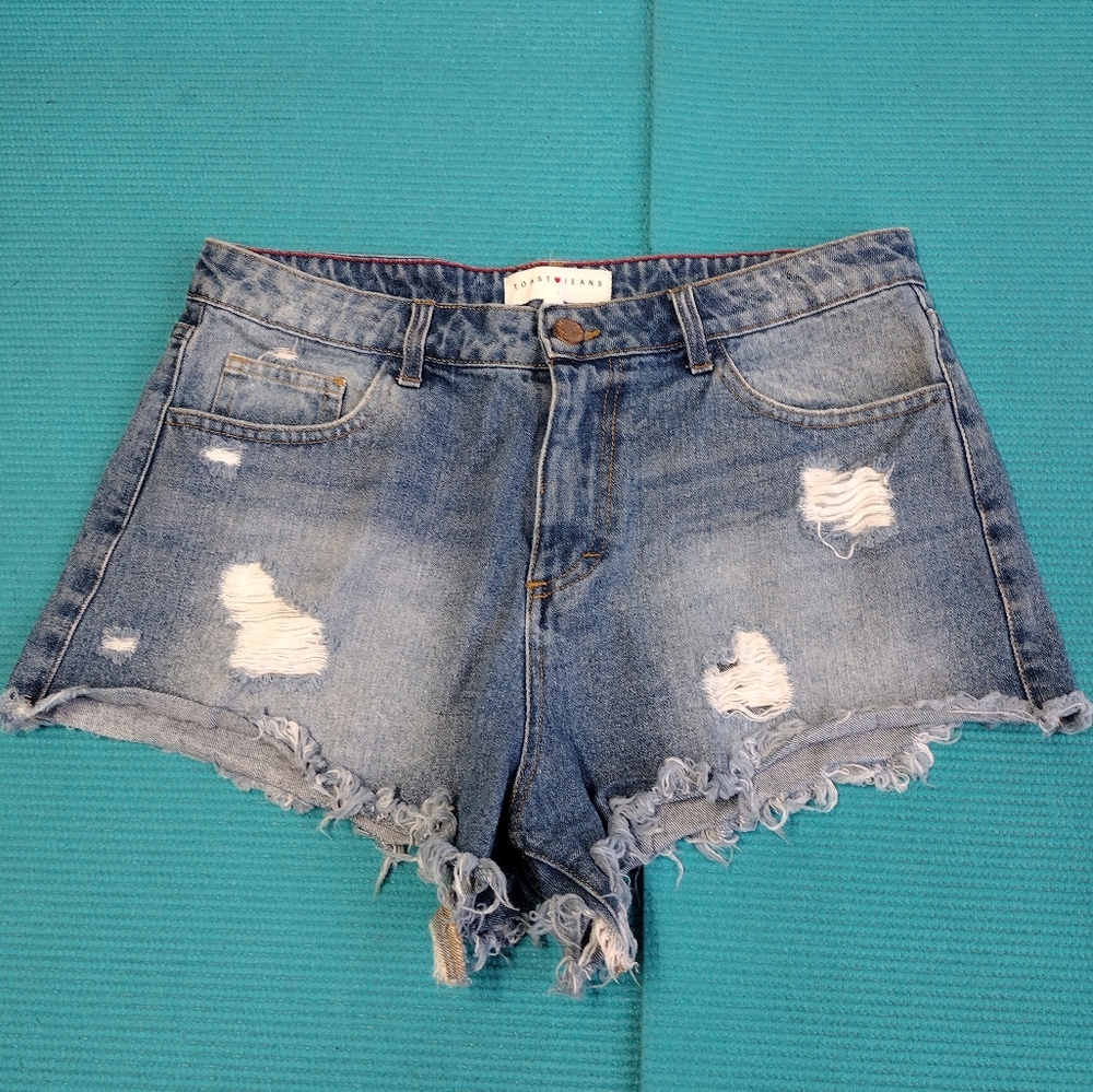 Toast Jeans Women’s High Rise Frayed Hem Jean Shorts L